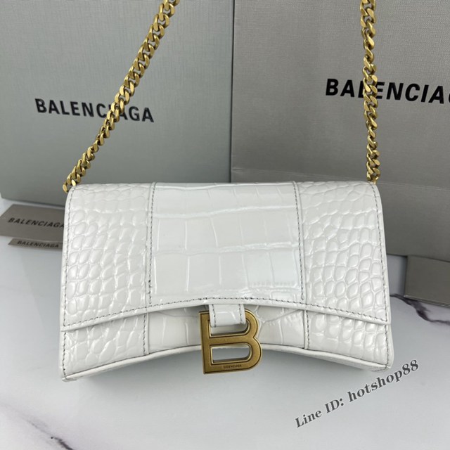 Balenciaga專櫃爆款鱷魚紋牛皮女包 巴黎世家沙漏鏈條斜挎包 fyj1328